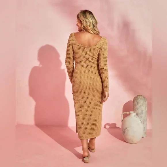 Vici Seychelles Cotton Blend Crochet Knit Midi Dress - Picture 3 of 5